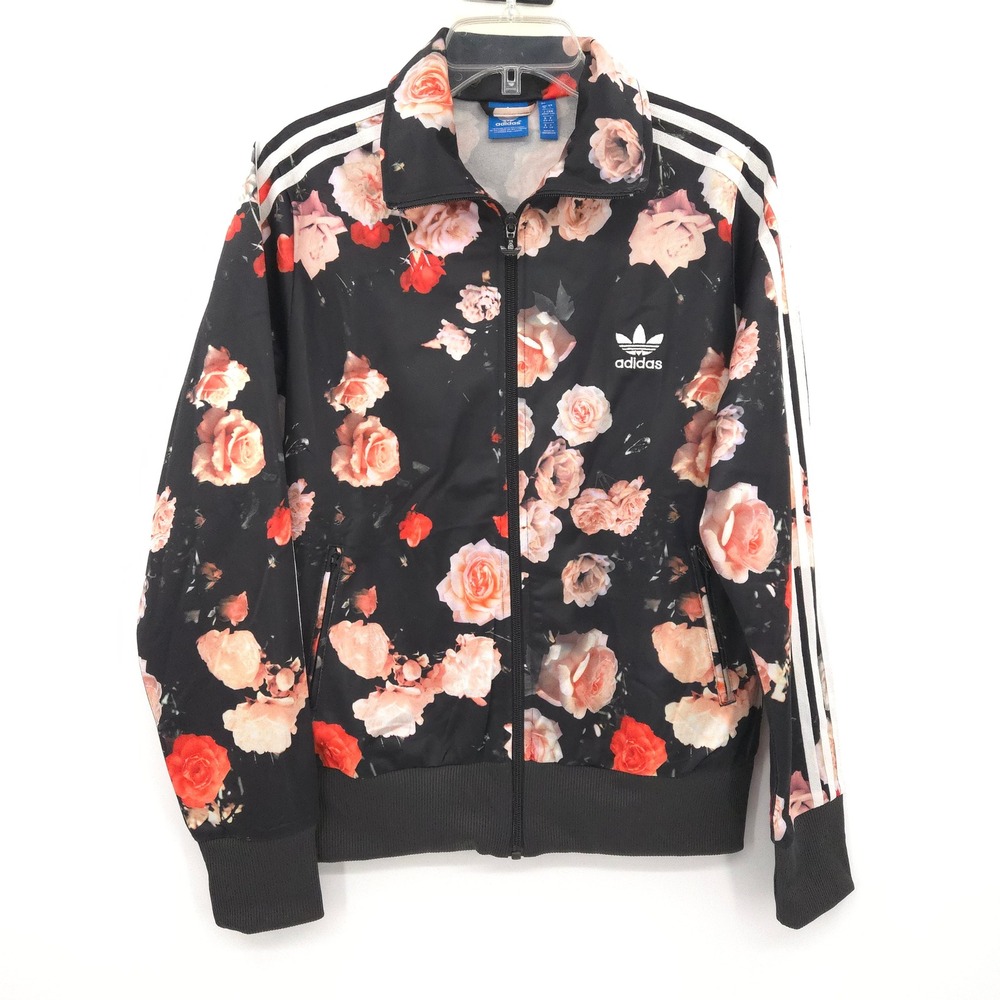 Adidas Originals Rose Firebird Rita Ora track jacket Large Black Floral Full Zip